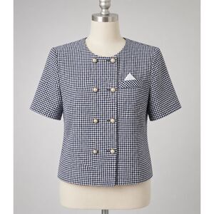 Vintage Good Times USA Linen Gingham Jacket Blazer Size 12 Pearl Buttons